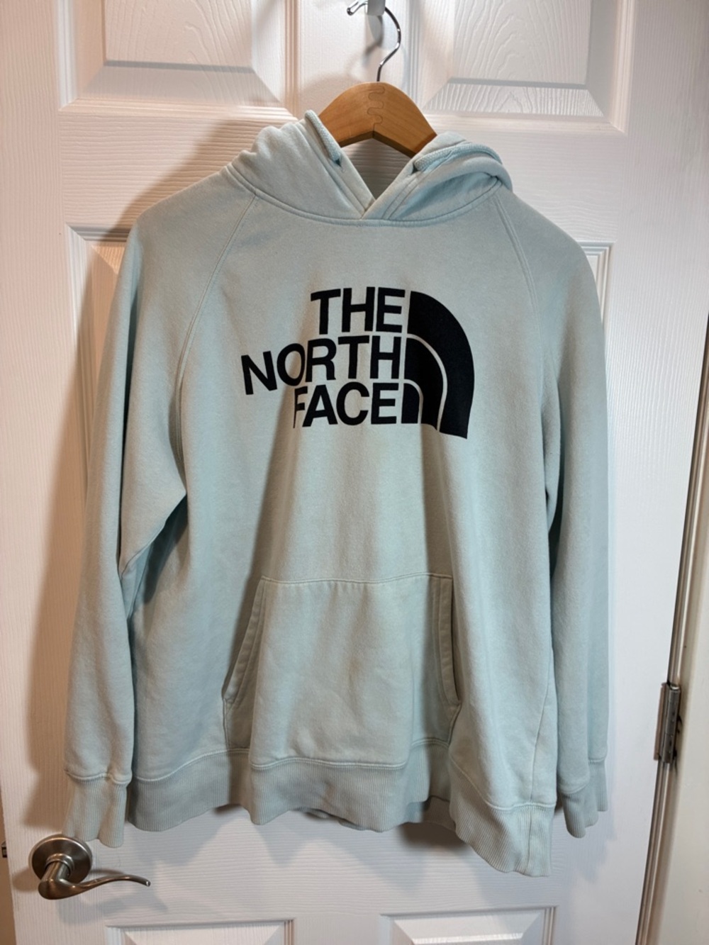 The North Face Light Blue Crewneck Hoodie with Black Logo